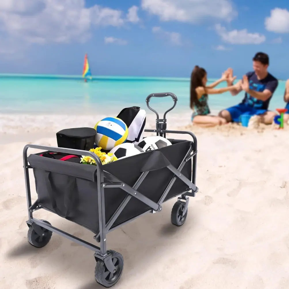 Chariot de Plage Pliable à Poignée Réglable