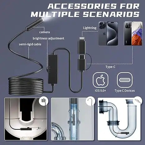 Caméra Endoscopique HD avec Lumières LED Ajustables