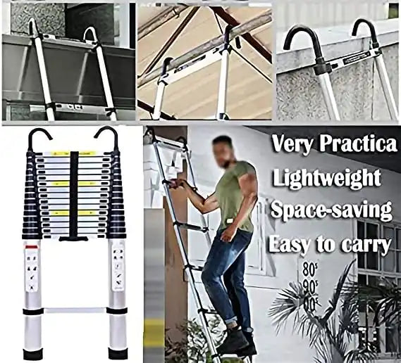 Échelle télescopique en aluminium 3,2 m avec crochets amovibles