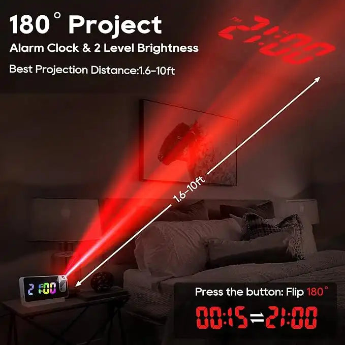 Réveil à Projection LED avec Écran et Miroir HD