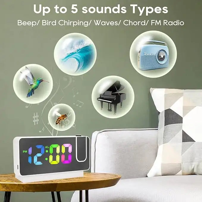 Réveil à Projection LED avec Écran et Miroir HD