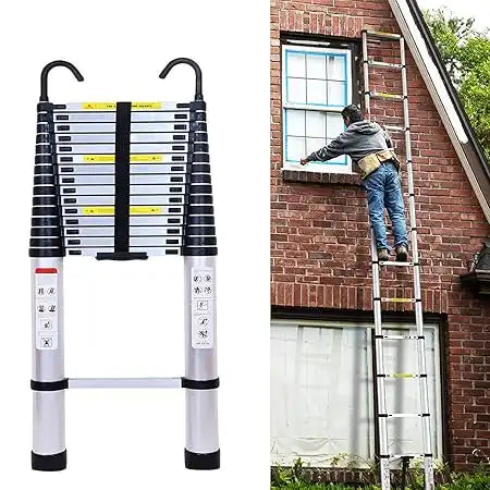 Échelle télescopique en aluminium 3,2 m avec crochets amovibles