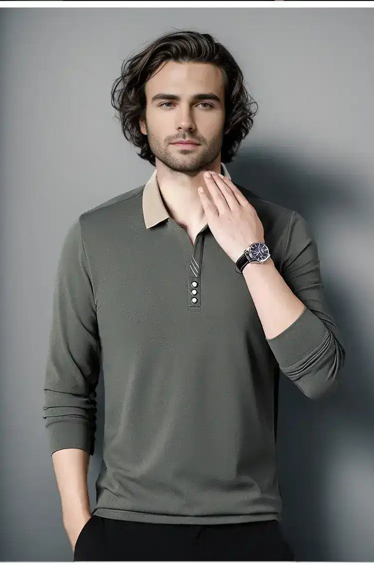 Polo à Manches Longues Gaufré pour Hommes