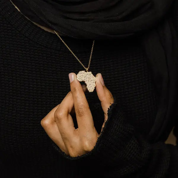 Collier de Pendentif Carte de l'Afrique avec Ayat Al-Kursi