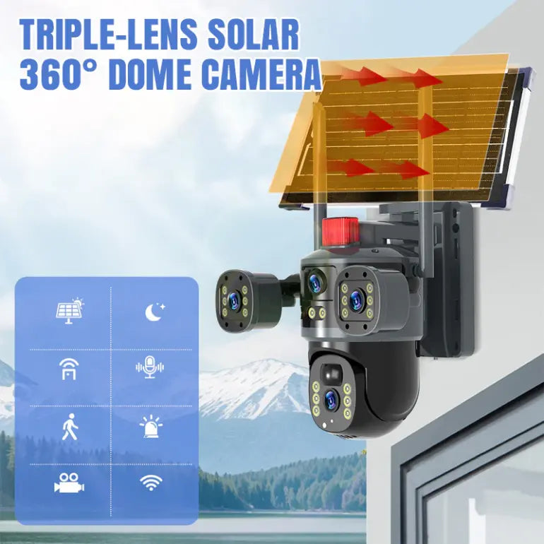 Caméra Solaire 360° à Objectifs Orientables