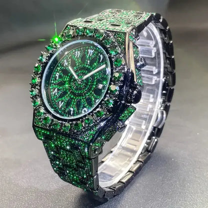 Montre Homme avec Détails Brillants Verts