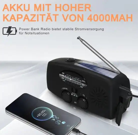 Radio Solaire à Manivelle 3-en-1 avec Chargeur et Lampe LED