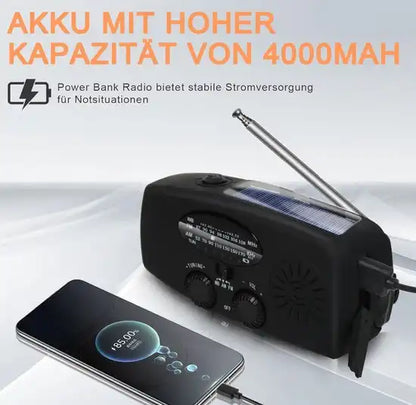 Radio Solaire à Manivelle 3-en-1 avec Chargeur et Lampe LED