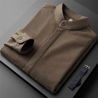 Chemise à Col Montant pour Homme (Marron)