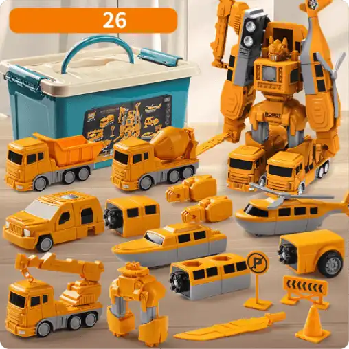 Jouet Éducatif Robot et Véhicules de Chantier Magnétiques