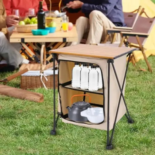 Table de Camping avec Étagères Pliables