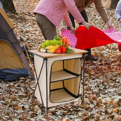 Table de Camping avec Étagères Pliables