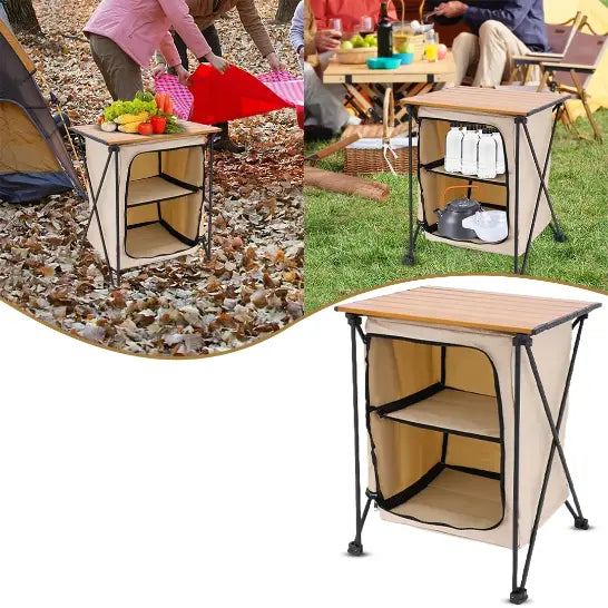 Table de Camping avec Étagères Pliables