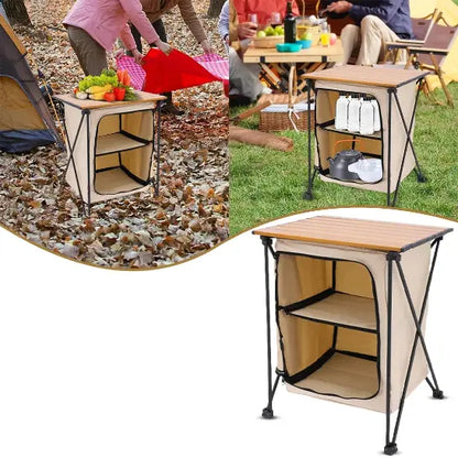 Table de Camping avec Étagères Pliables