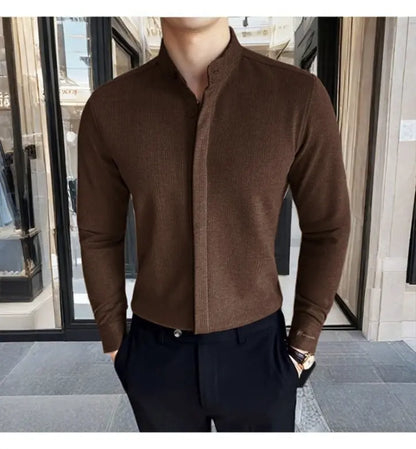 Chemise à Col Montant pour Homme (Marron)