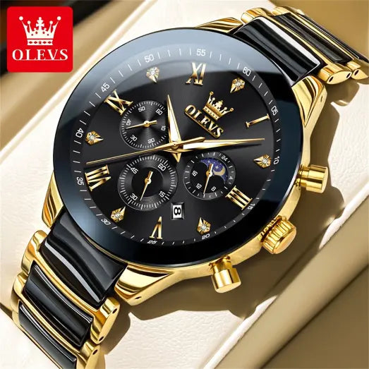 Montre Homme en Céramique Noir et Or