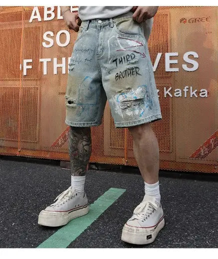 Short en Jean Vintage Effet Délavé