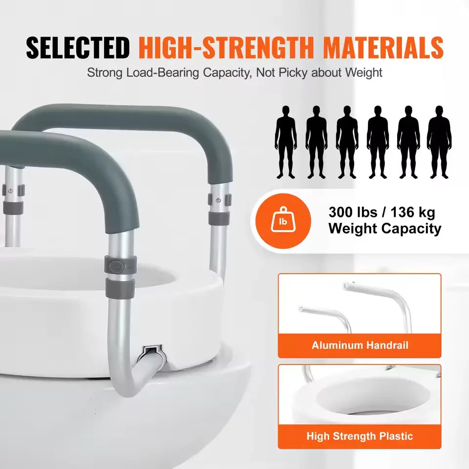 Rehausseur de Toilette 3,5” avec Accoudoirs Aluminium