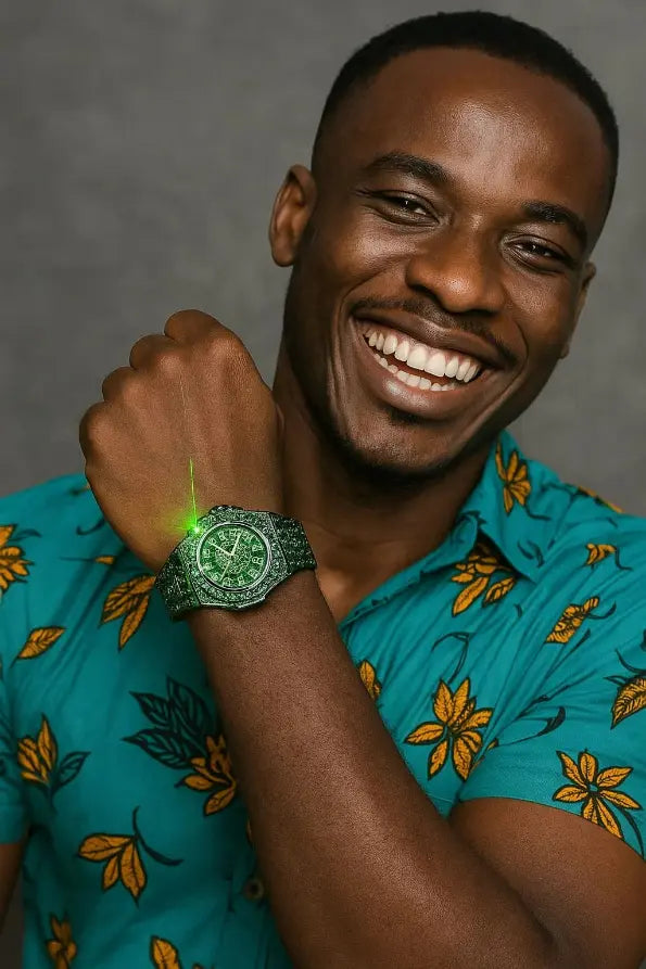 Montre Homme avec Détails Brillants Verts