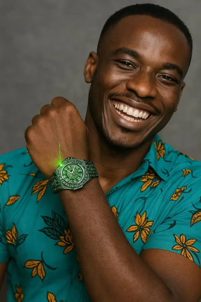 Montre Homme avec Détails Brillants Verts